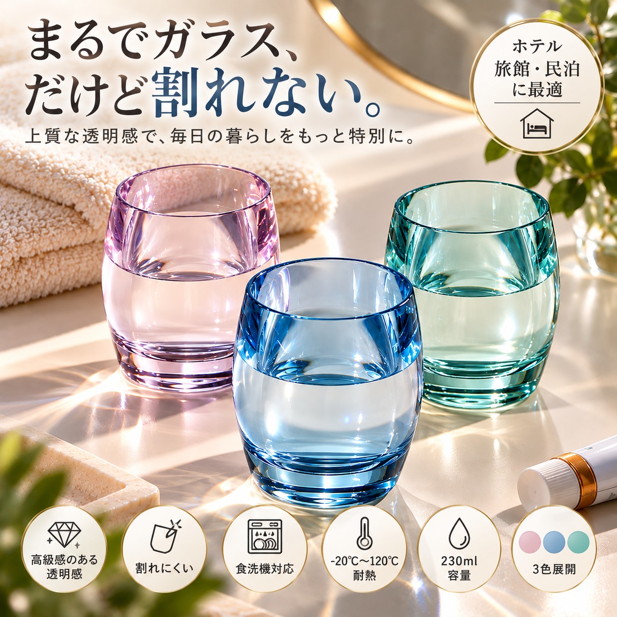 割れないグラスクリアタンブラー ブルー